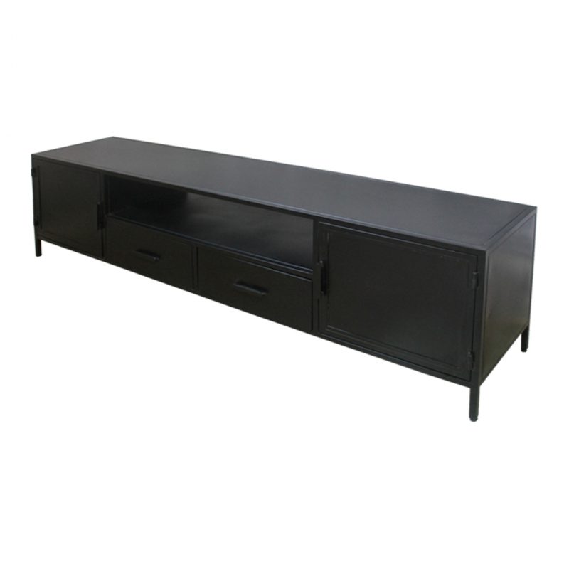 Bedrijf kool Armstrong Tv meubel zwart staal 150cm - Megafurn
